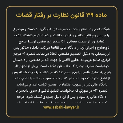 ماده ۳۹ قانون نظارت بر رفتار قضات