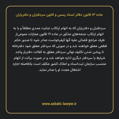 ماده ۱۳ قانون دفاتر اسناد رسمی و کانون سردفتران و دفتریاران