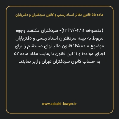 ماده ۵۵ قانون دفاتر اسناد رسمی و کانون سردفتران و دفتریاران