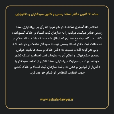 ماده ۷۱ قانون دفاتر اسناد رسمی و کانون سردفتران و دفتریاران