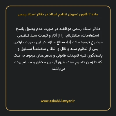 ماده ۲ قانون تسهیل تنظیم اسناد در دفاتر اسناد رسمی